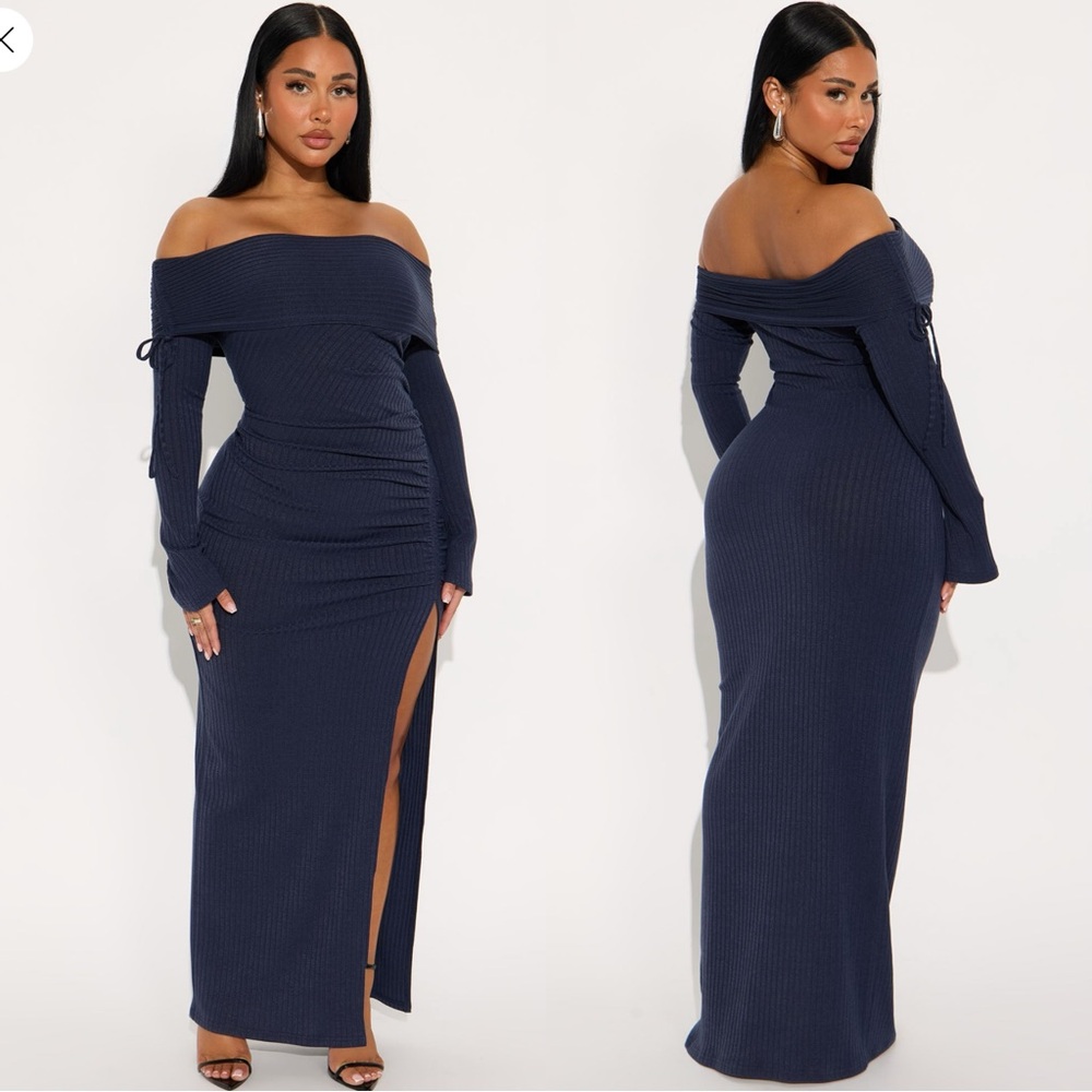 Fashion Nova Navy Off Shoulder Maxi Dress